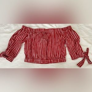 NWT Forever 21 Off the Shoulder Cropped Gingham Top